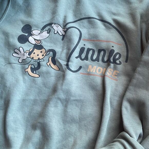 DISNEY MINNIE MOUSE Khaki Green Vintage Mock Neck Sweatshirt Size Small - Picture 3 of 4